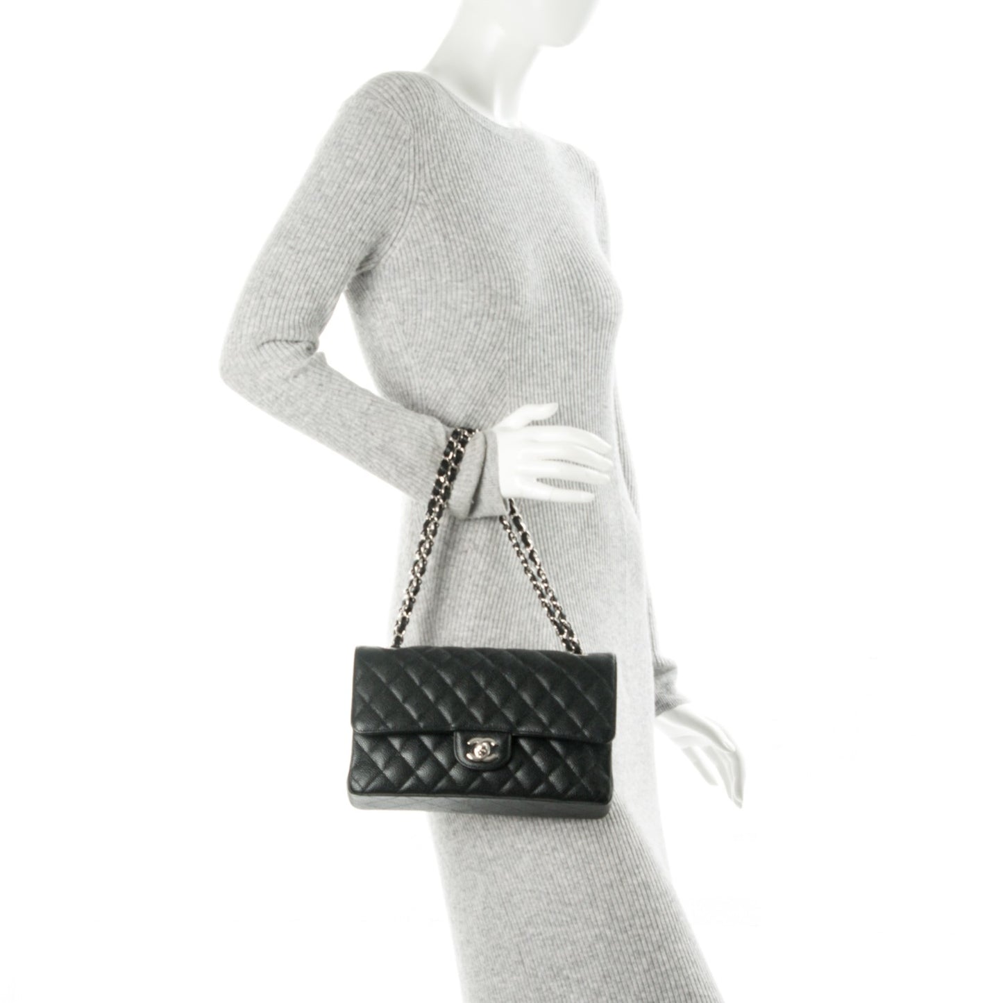 Caviar Quilted Medium Double Flap Black