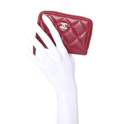 Chanel Lambskin Quilted Zip Around Coin Purse Wallet Burgundy 2 of 7