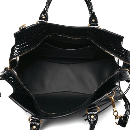 Balenciaga Shiny Supple Calfskin Crocodile Embossed Brass Hardware Neo Classic City Black 9 of 11
