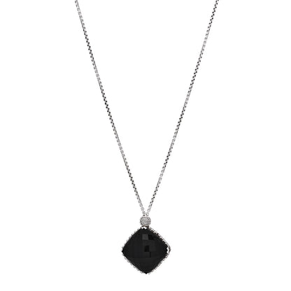 David Yurman Sterling Silver Diamond Black Onyx 20mm Cushion On Point Pendant Necklace 1 of 5