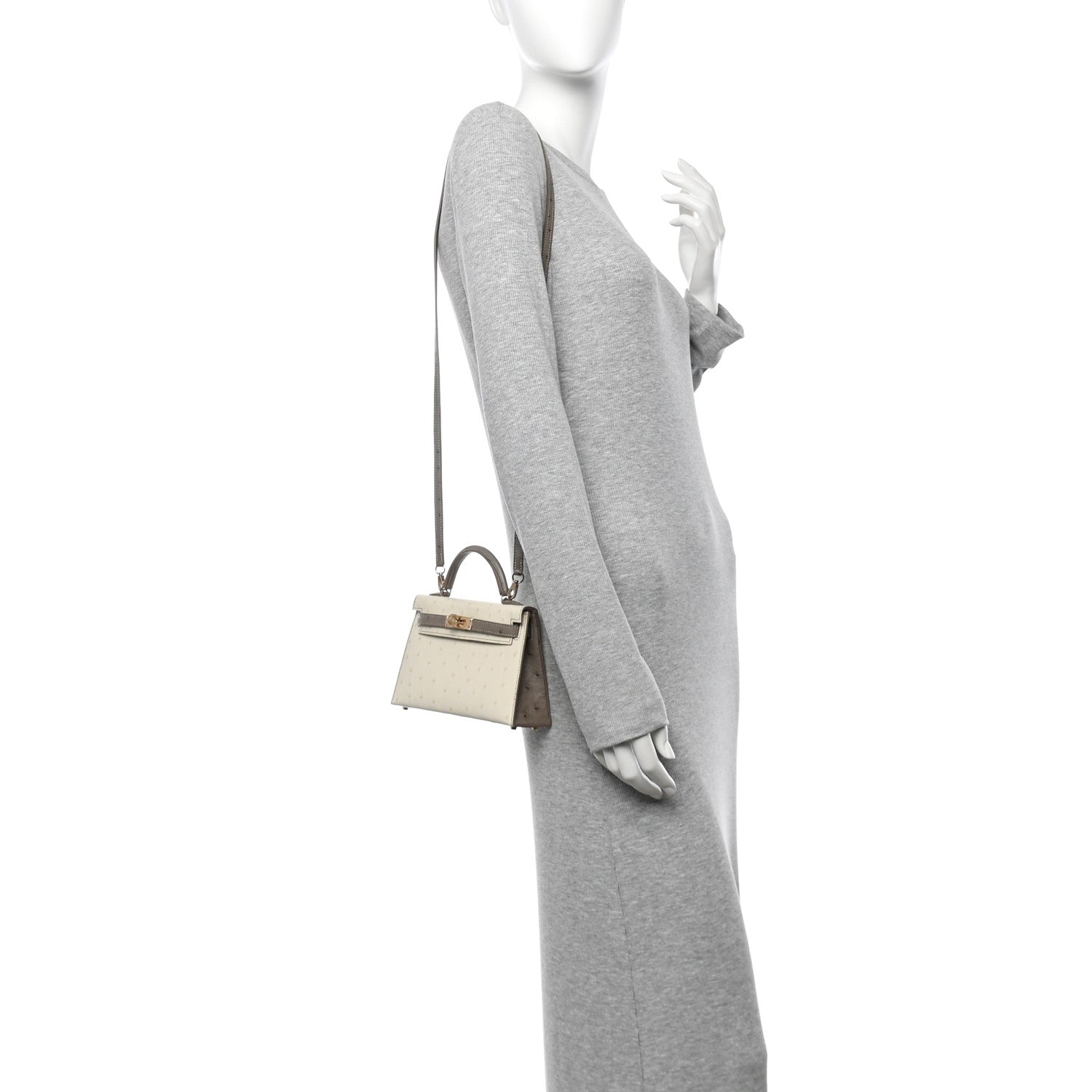 Hermes Ostrich Horseshoe Kelly Sellier Mini 20 Beton Gris Tourterelle 2 of 10