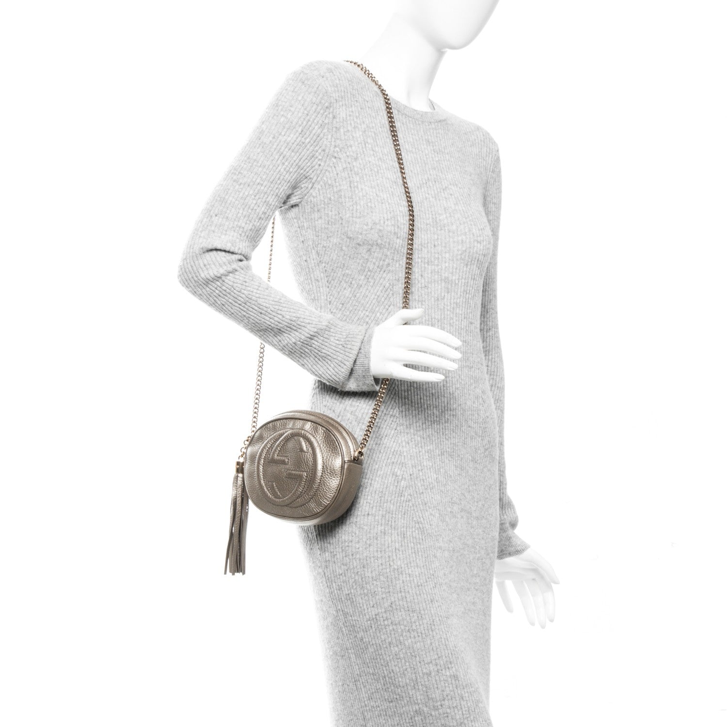 Gucci Metallic Pebbled Calfskin Mini Soho Chain Bag Golden Beige 2 of 8