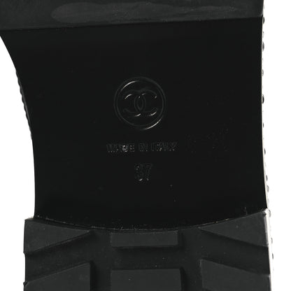 Chanel Crackled Calfskin Velvet Pearl Combat Short Boots 37 Black 10 of 11