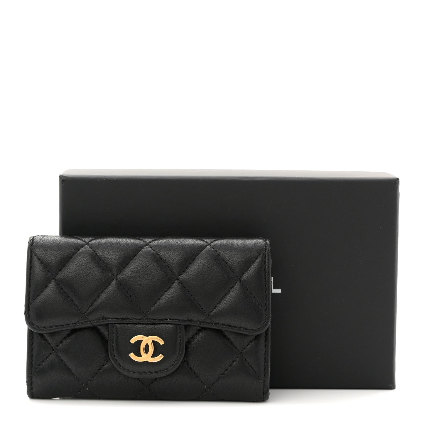 Lambskin Quilted Flap Card Holder Wallet Black