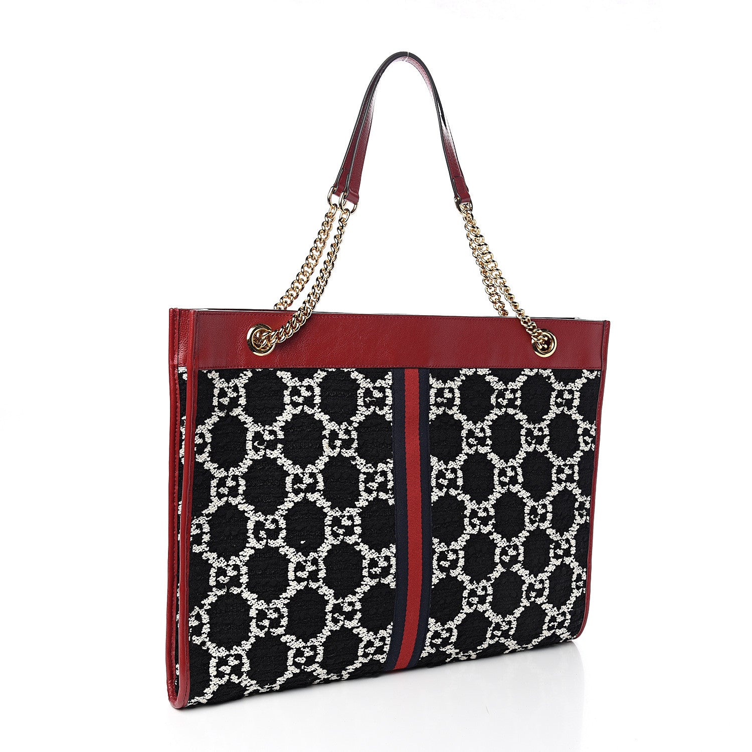 Gucci Tweed GG Monogram Large Rajah Chain Tote Romantic Cherry Black White 3 of 10
