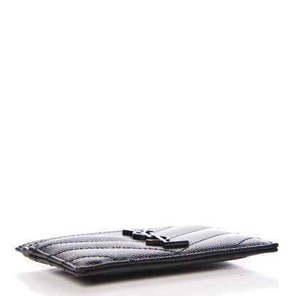 Saint Laurent Grain De Poudre Matelasse Chevron Monogram Credit Card Case Black 4 of 9