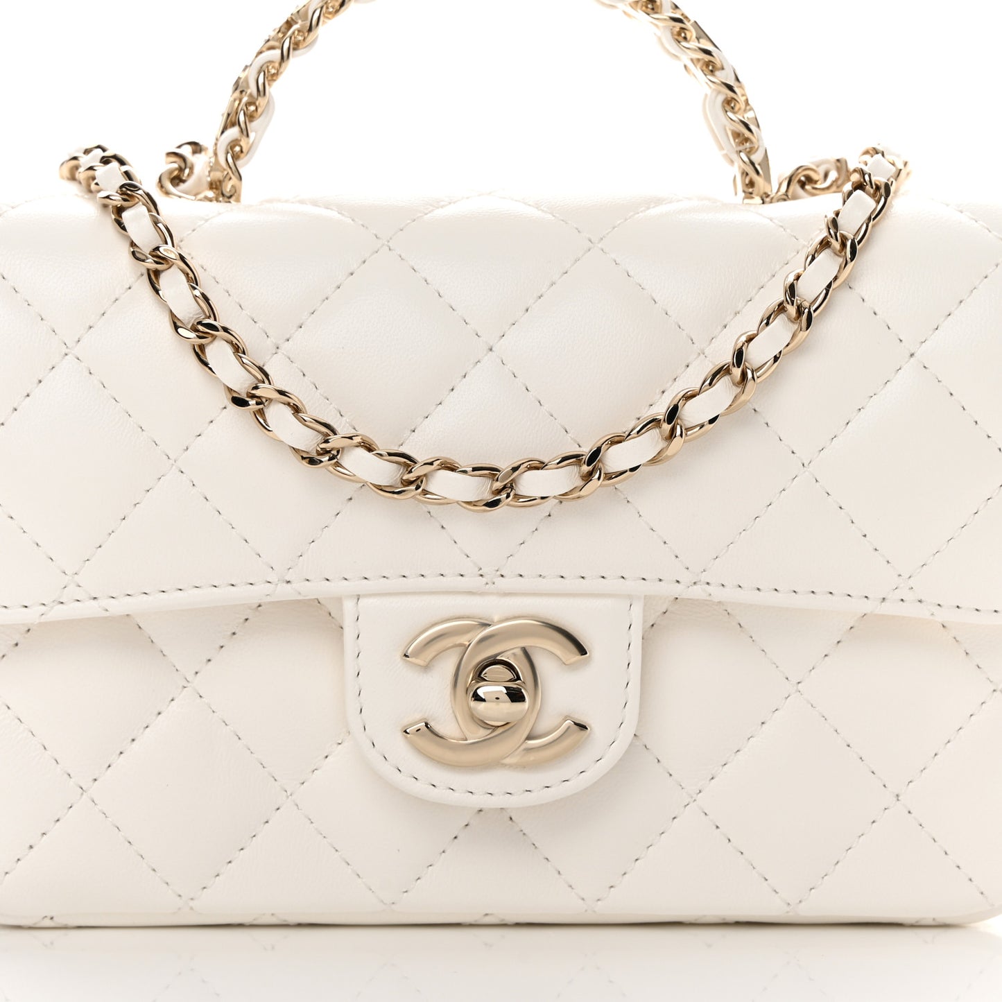 Lambskin Quilted Mini Crystal Top Handle Rectangular Flap White