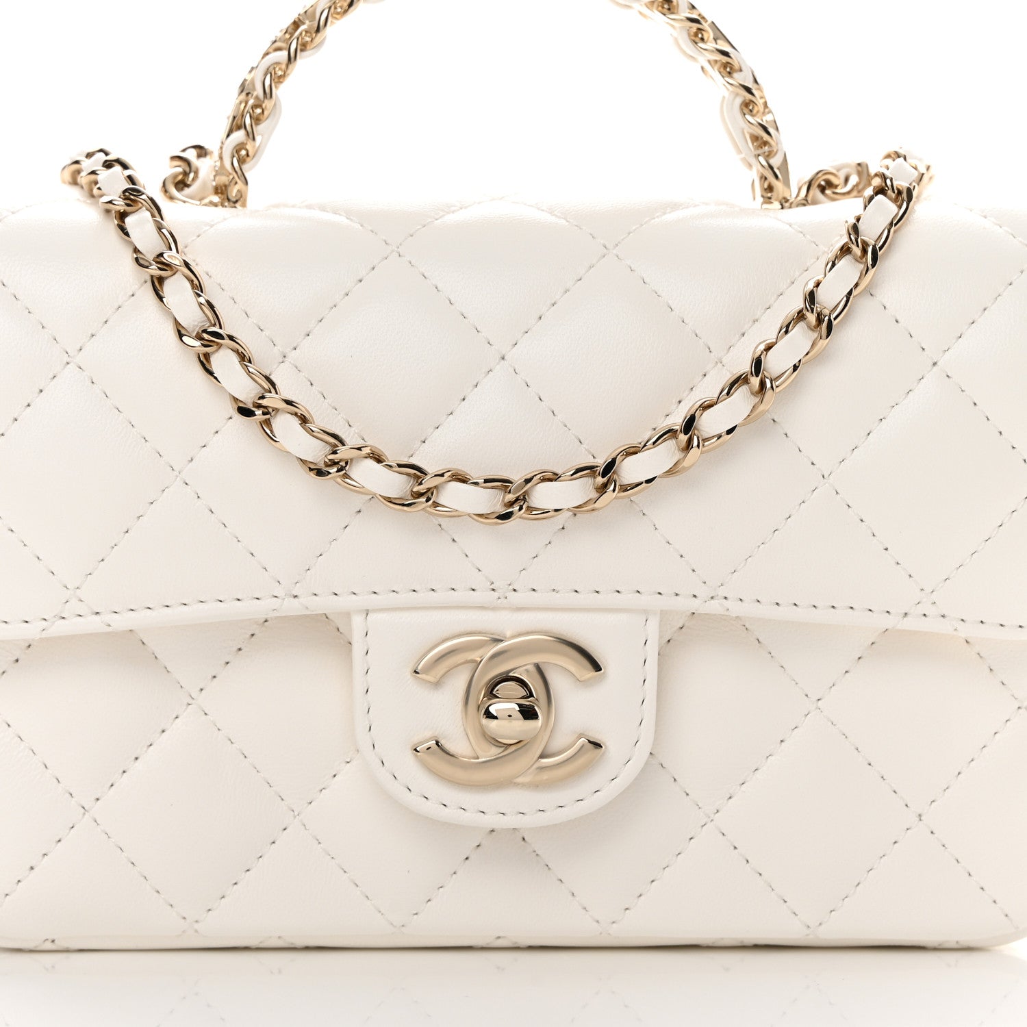 Chanel Lambskin Quilted Mini Crystal Top Handle Rectangular Flap White 8 of 11