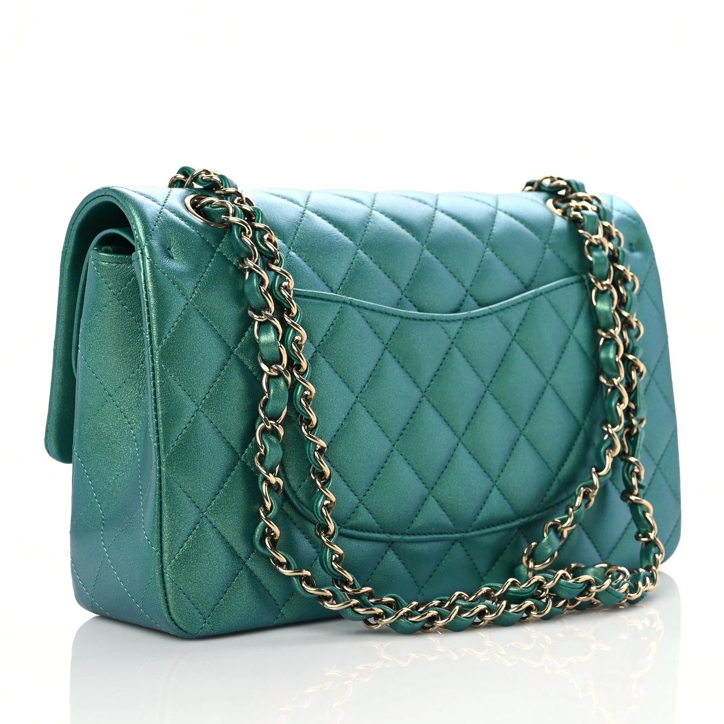 Chanel Iridescent Calfskin Quilted Medium Double Flap Green 3 of 10