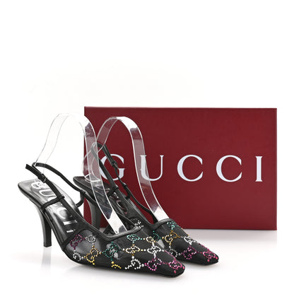 Gucci Tela Retino Nappa Charlotte Crystal GG Monogram Square G 75mm Slingback Pumps 38.5 Black 8 of 8