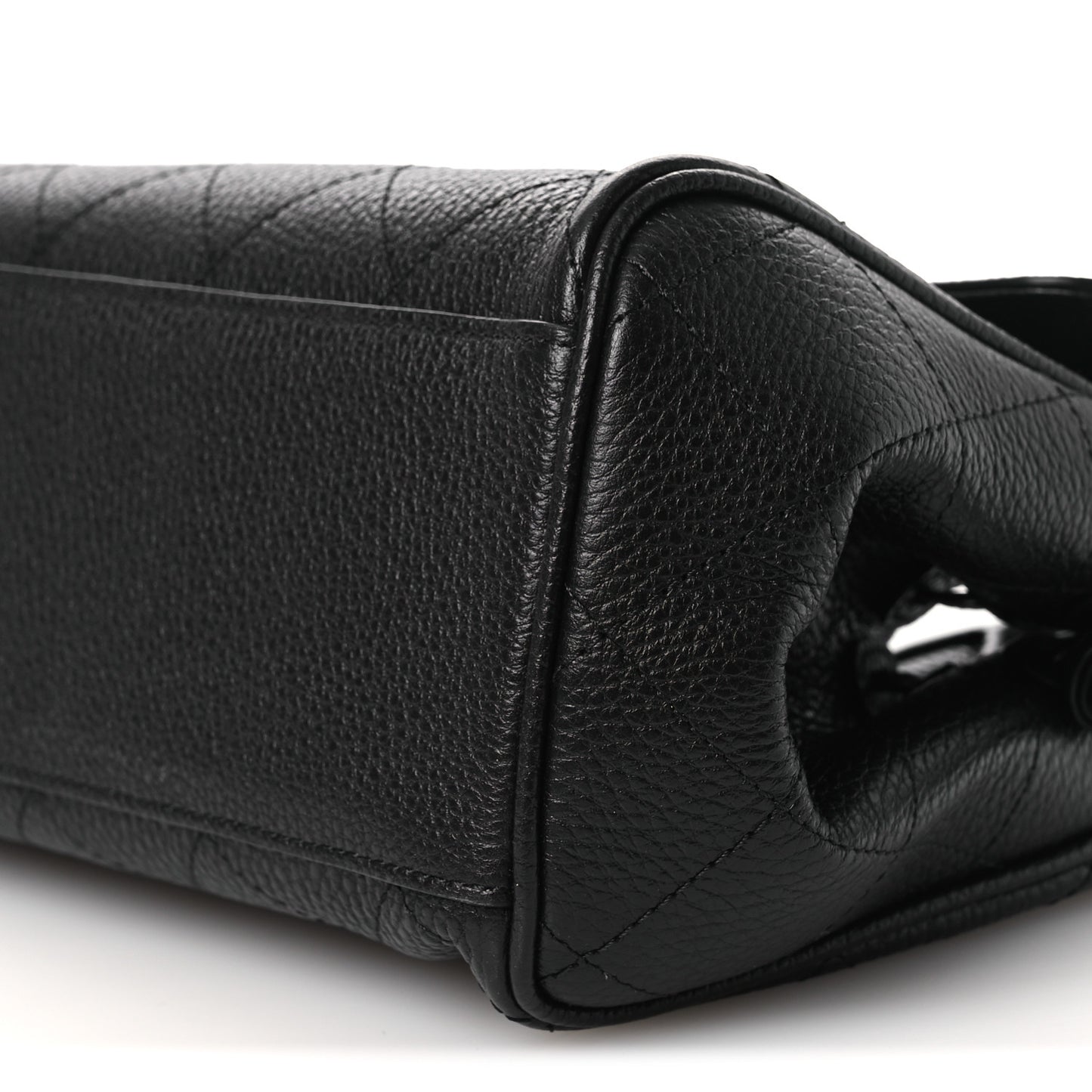 Grained Calfskin Stitched Urban Essentials Small Shopping Bag Black