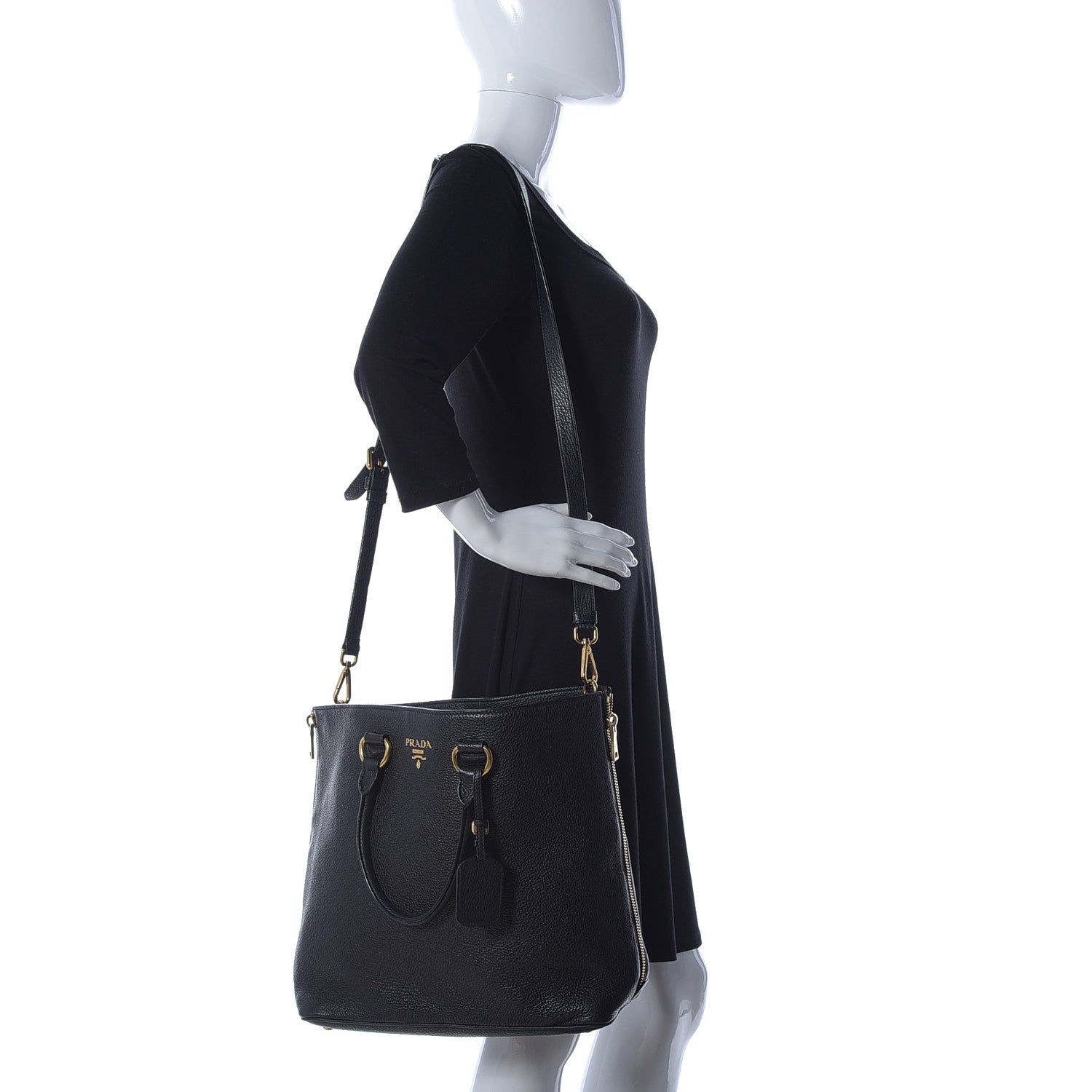 Prada Vitello Daino Side Zip Tote Black 3 of 25