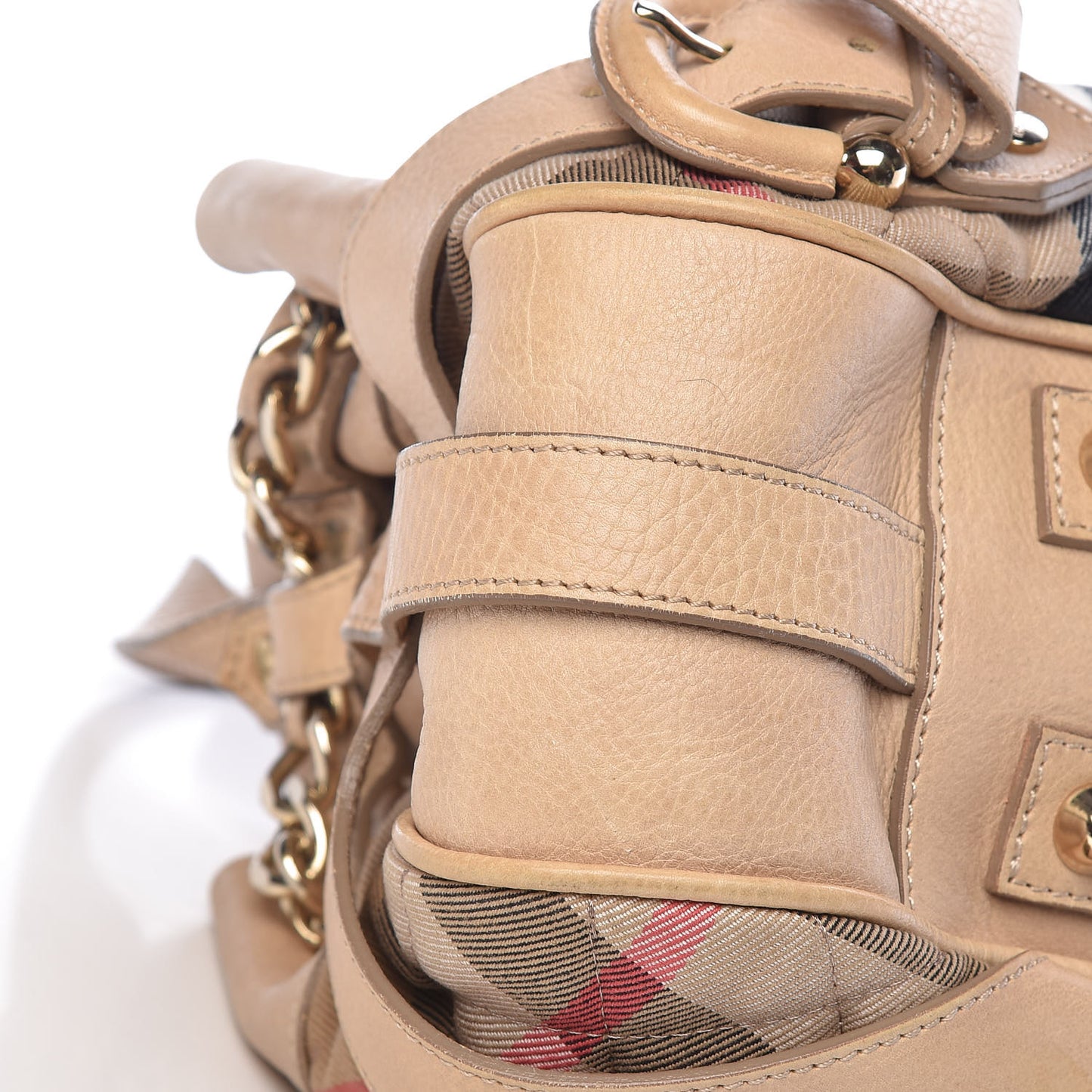 Calfskin Quilted House Check Shoulder Bag Beige