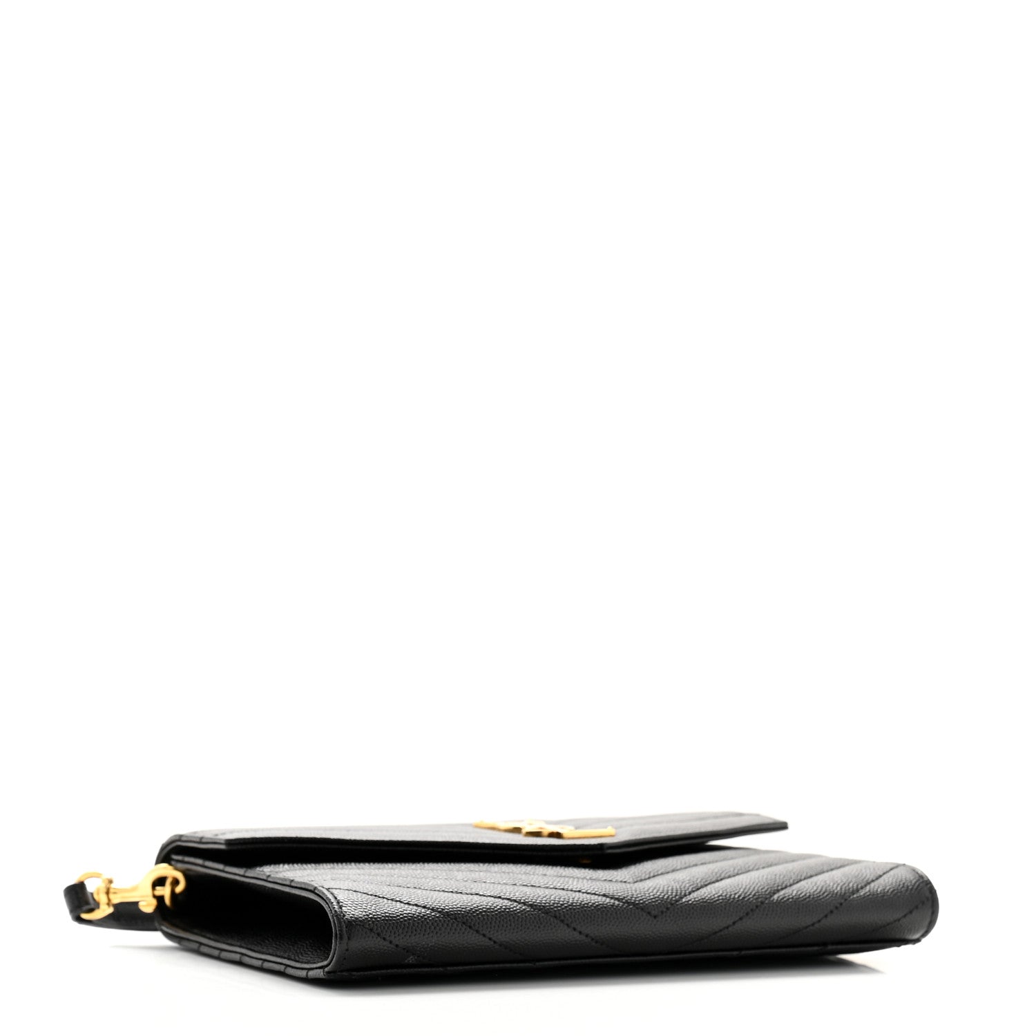 Saint Laurent Grain De Poudre Matelasse Chevron Monogram Envelope Clutch Black 4 of 8