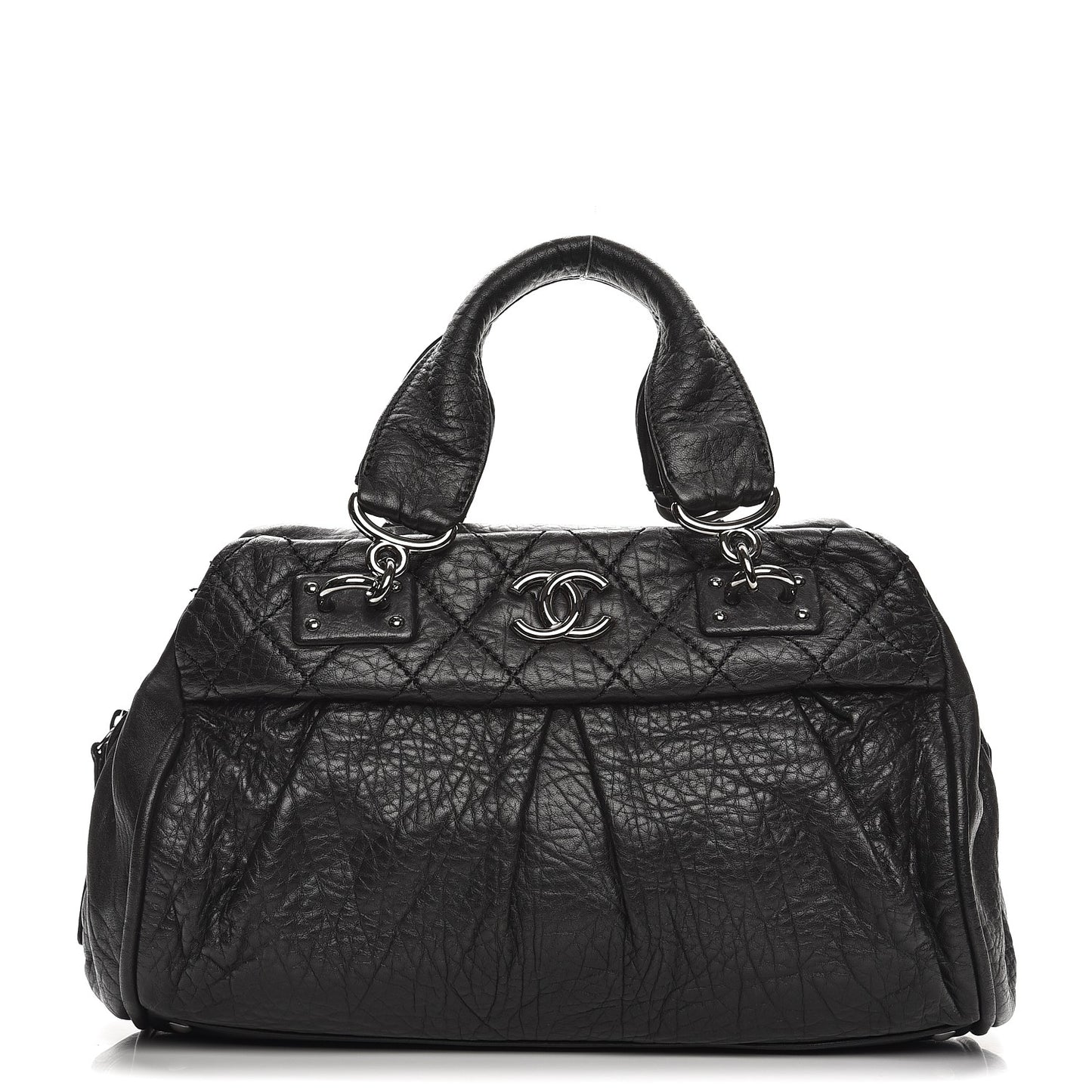 Distressed Lambskin Quilted Small Le Marais Tote Black