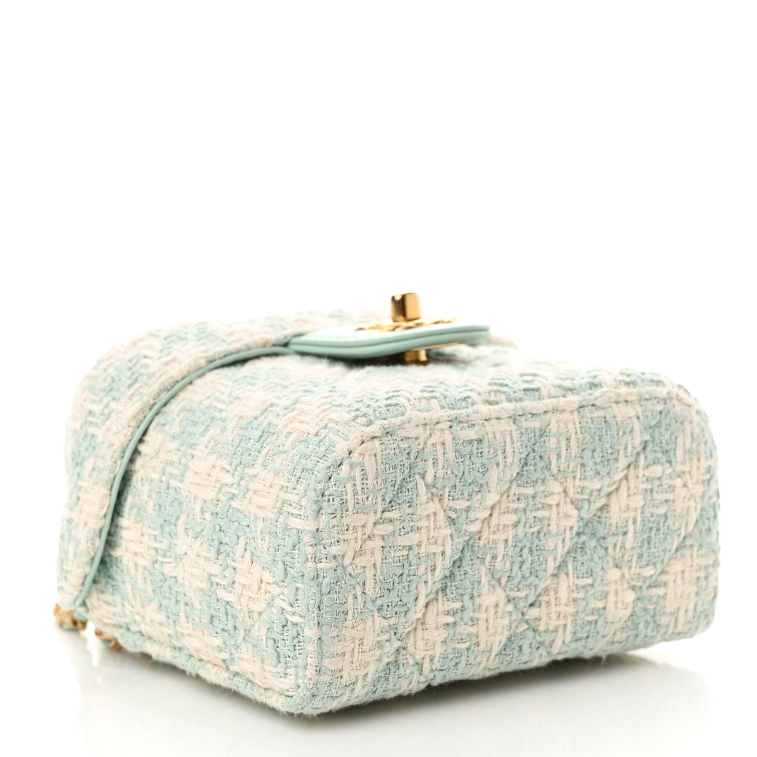 Chanel Tweed Handle Crush Top Handle Flap Bag Light Blue Ecru 4 of 11