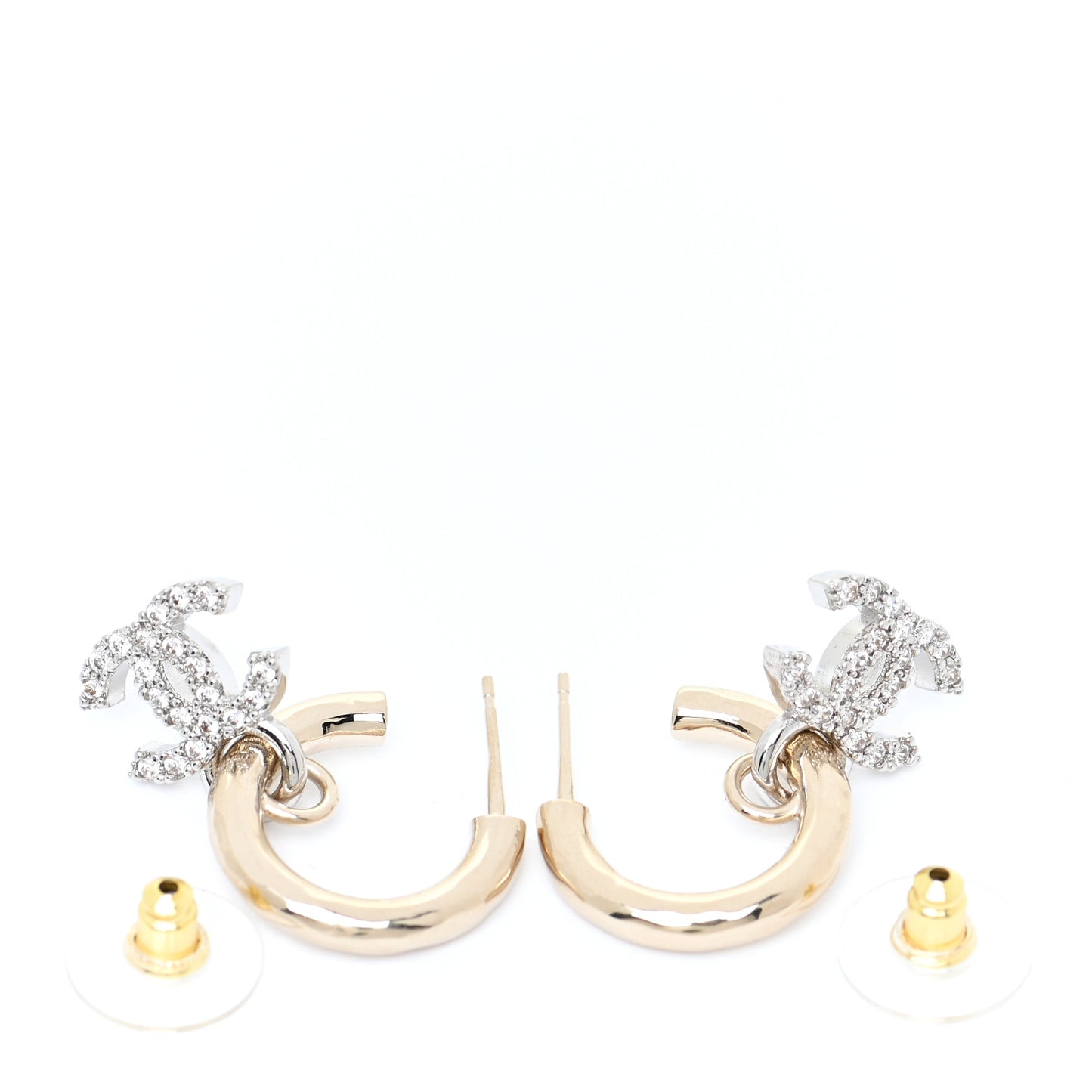 Metal Crystal CC Hoop Drop Earrings Gold