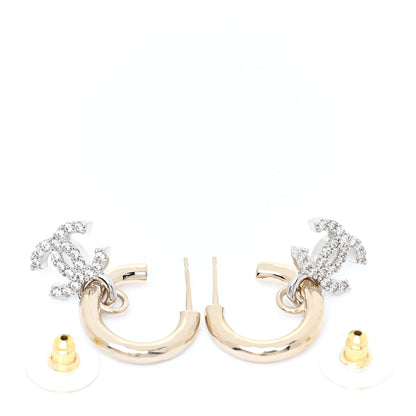 Chanel Metal Crystal CC Hoop Drop Earrings Gold 3 of 5