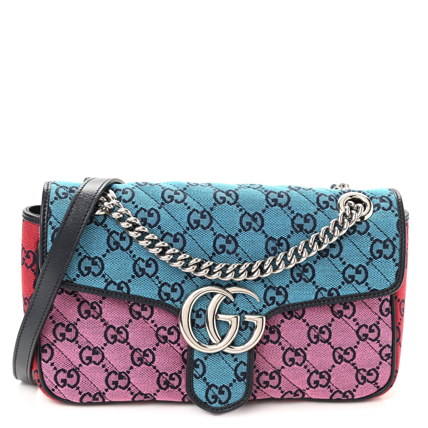 Gucci Monogram Multicolor Matelasse Diagonal Small GG Marmont Shoulder Bag Light Blue Pink Blue Green Red 1 of 10