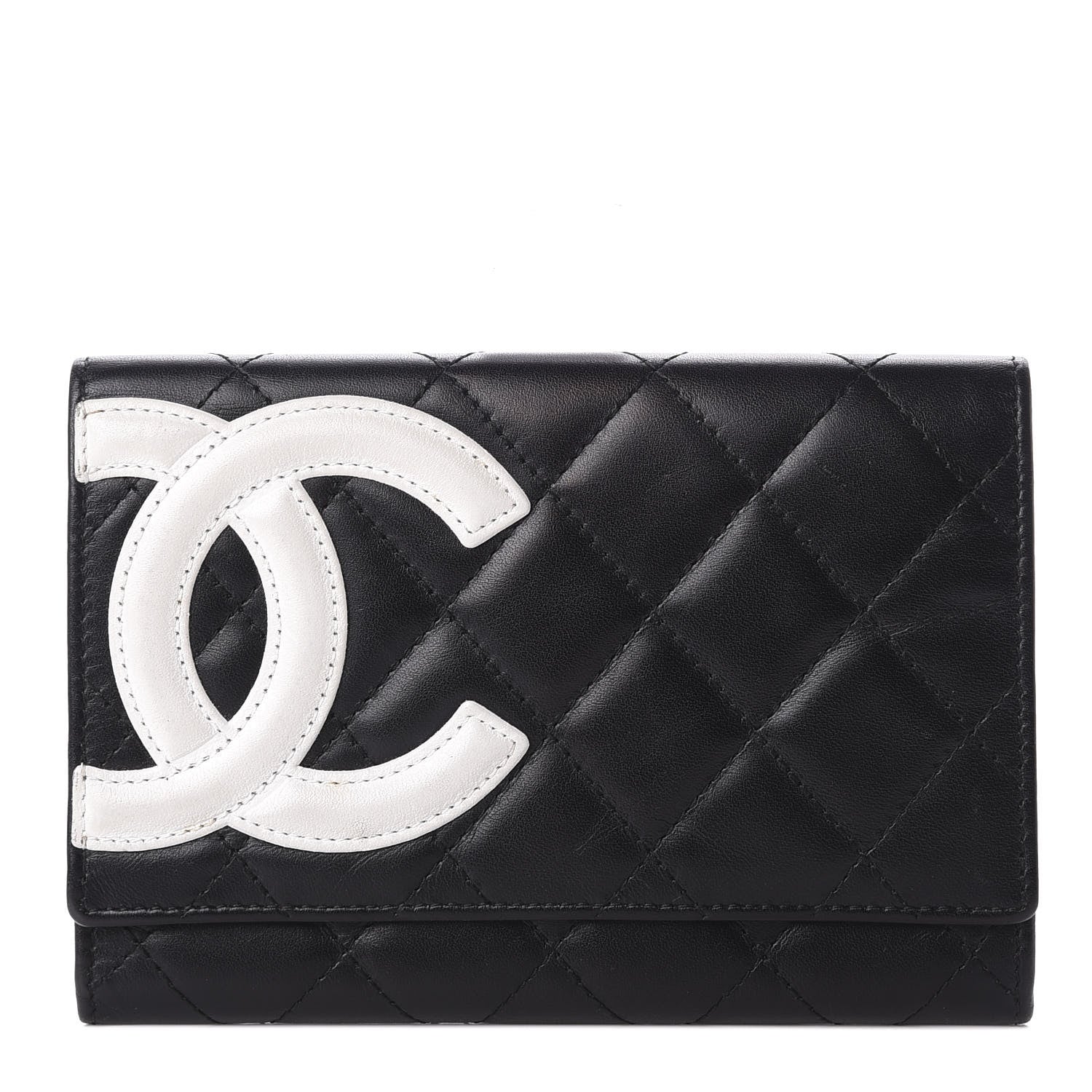 Chanel Calfskin Quilted Cambon Flap Wallet Black White 1 of 6