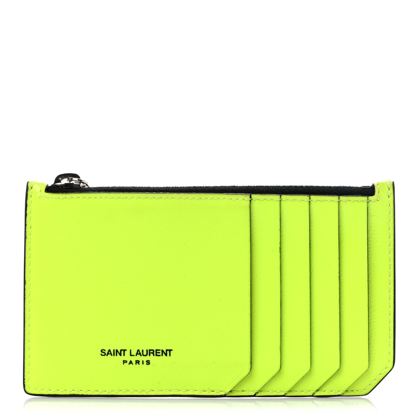 Patent Calfskin 5 Fragments Zip Card Case Neon Yellow