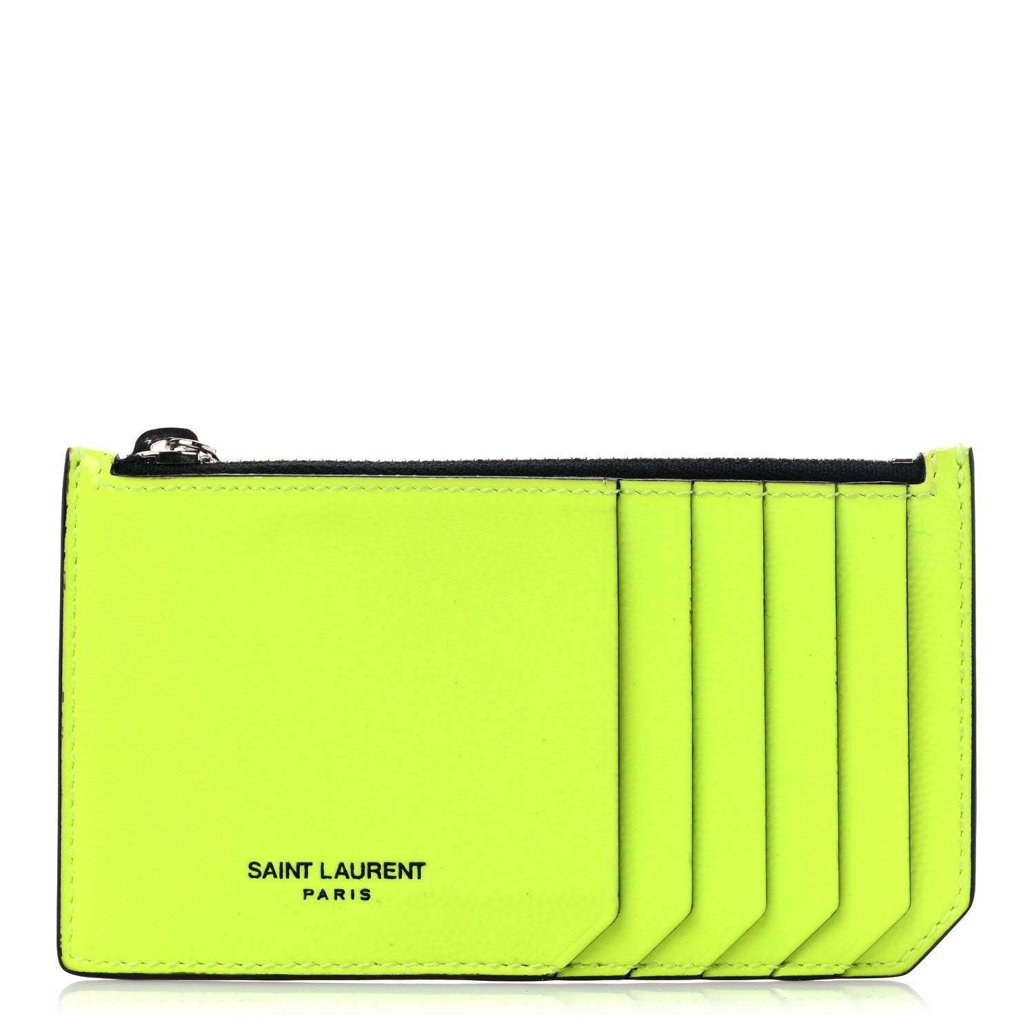 Saint Laurent Patent Calfskin 5 Fragments Zip Card Case Neon Yellow 1 of 8