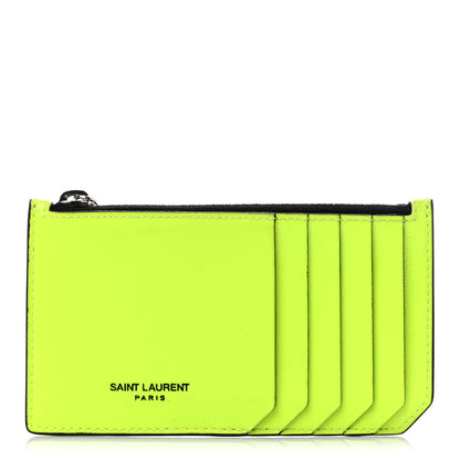 Saint Laurent Patent Calfskin 5 Fragments Zip Card Case Neon Yellow 1 of 8