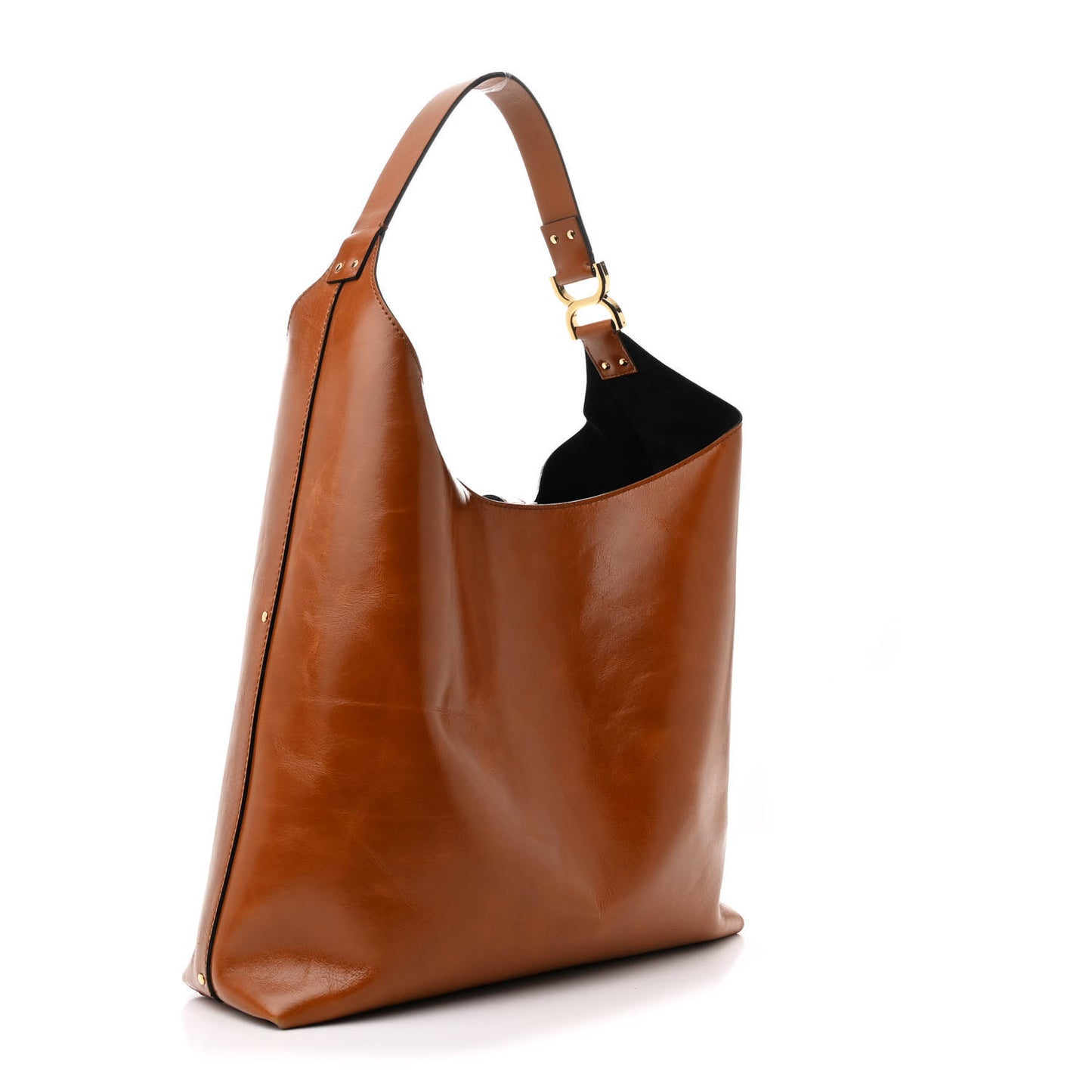 Shiny Calfskin Marcie Hobo Bag Clay Brown