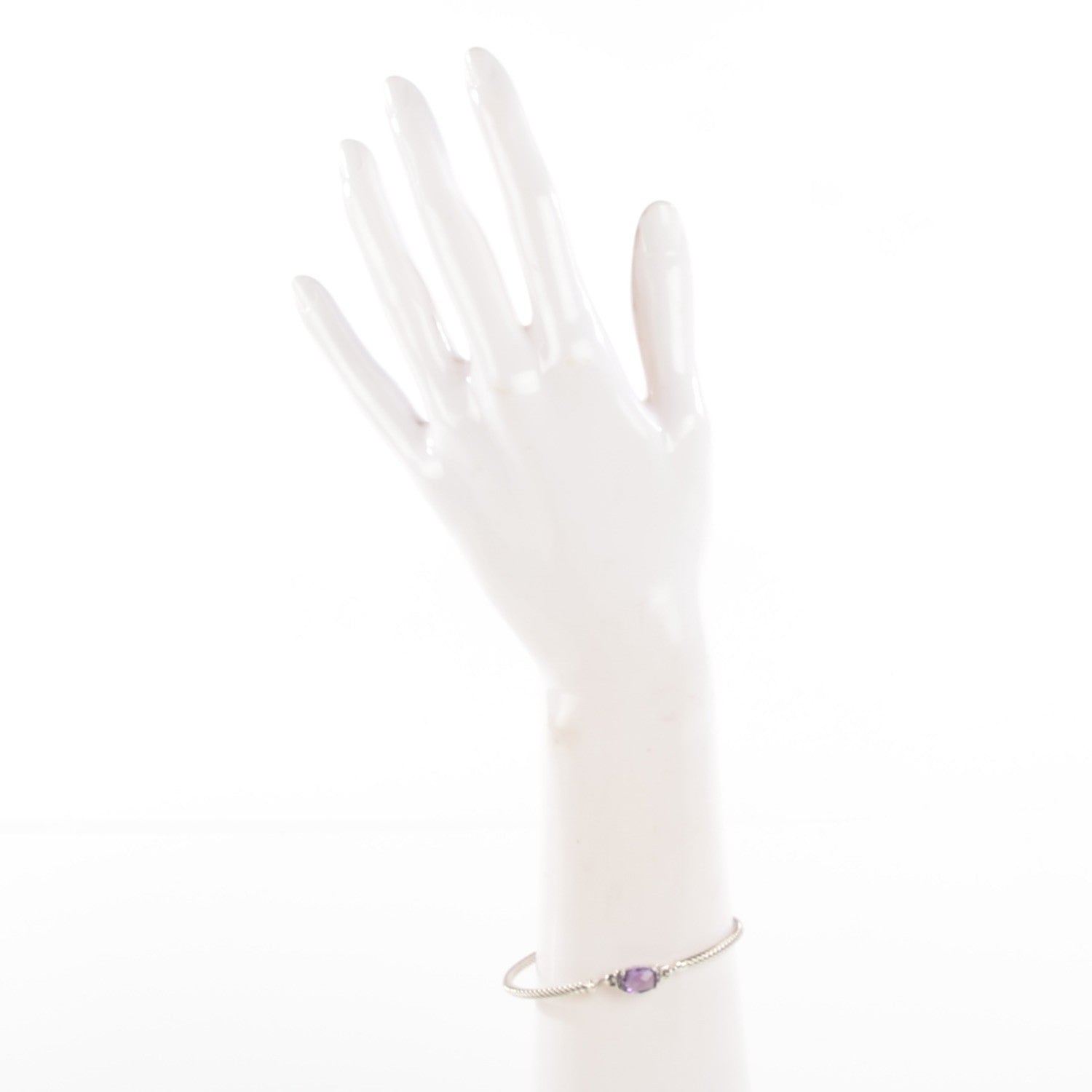 David Yurman Sterling Silver Diamond Amethyst 3mm Petite Wheaton Bracelet 2 of 6