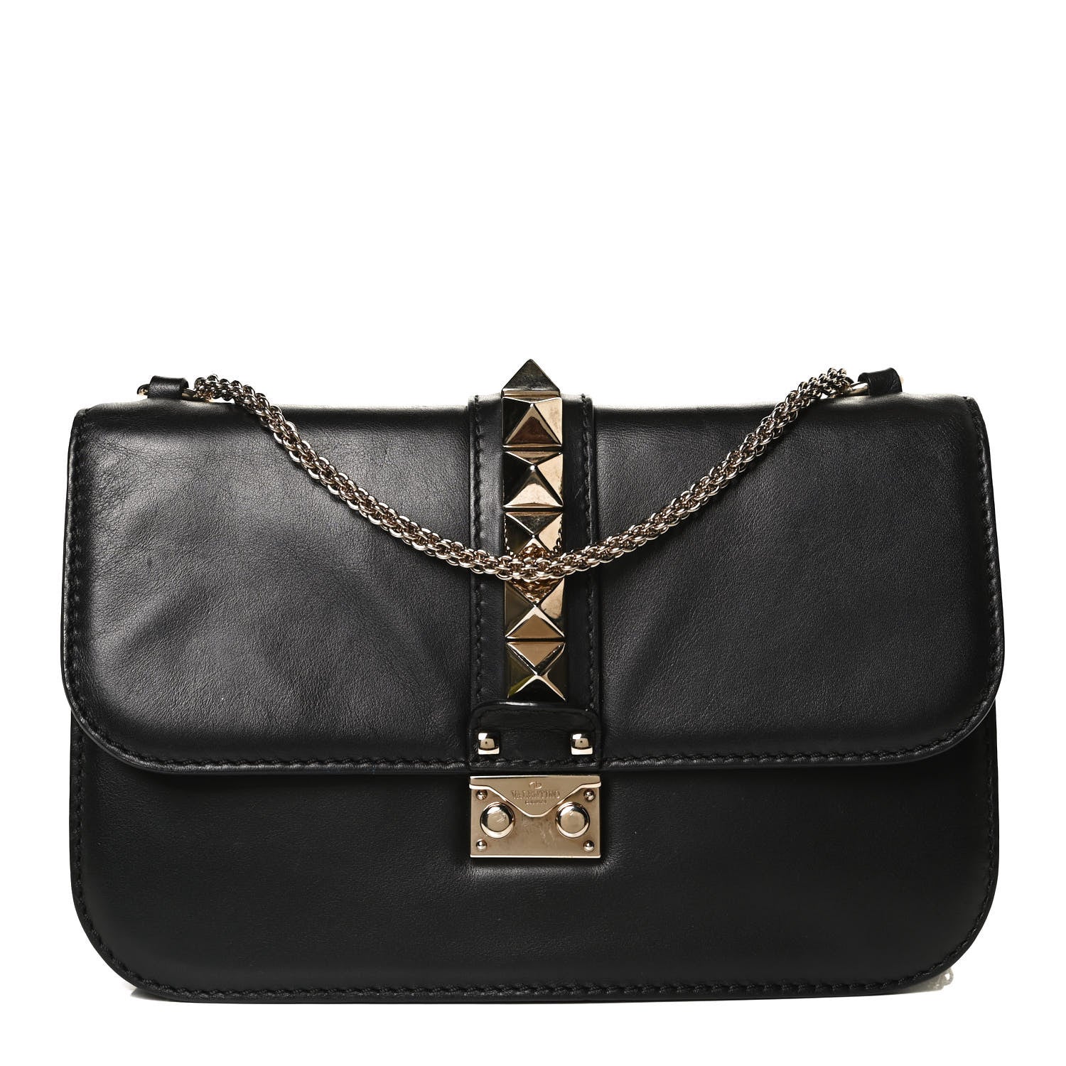 Valentino Garavani Vitello Medium Glam Lock Rockstud Flap Black 2 of 12