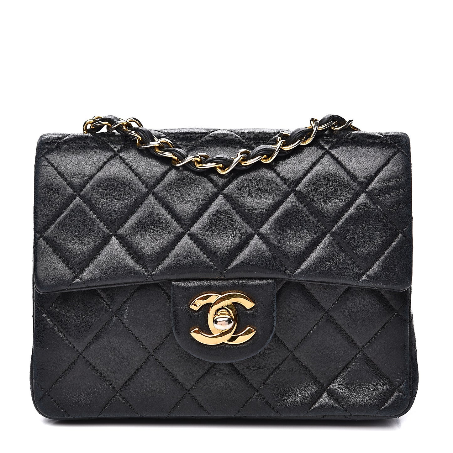 Lambskin Quilted Mini Square Flap Black
