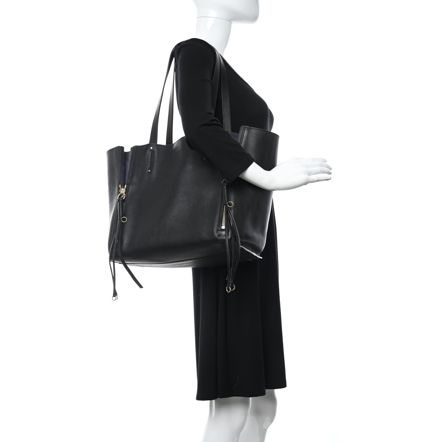 Smooth Calfskin Medium Milo Shopping Tote Black