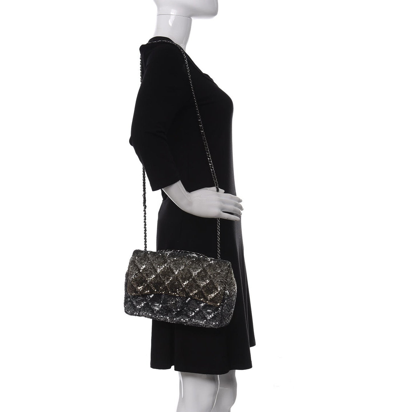 Chanel Sequin Quilted Ombre Medium Single Flap Dark Grey Gold 2 of 10