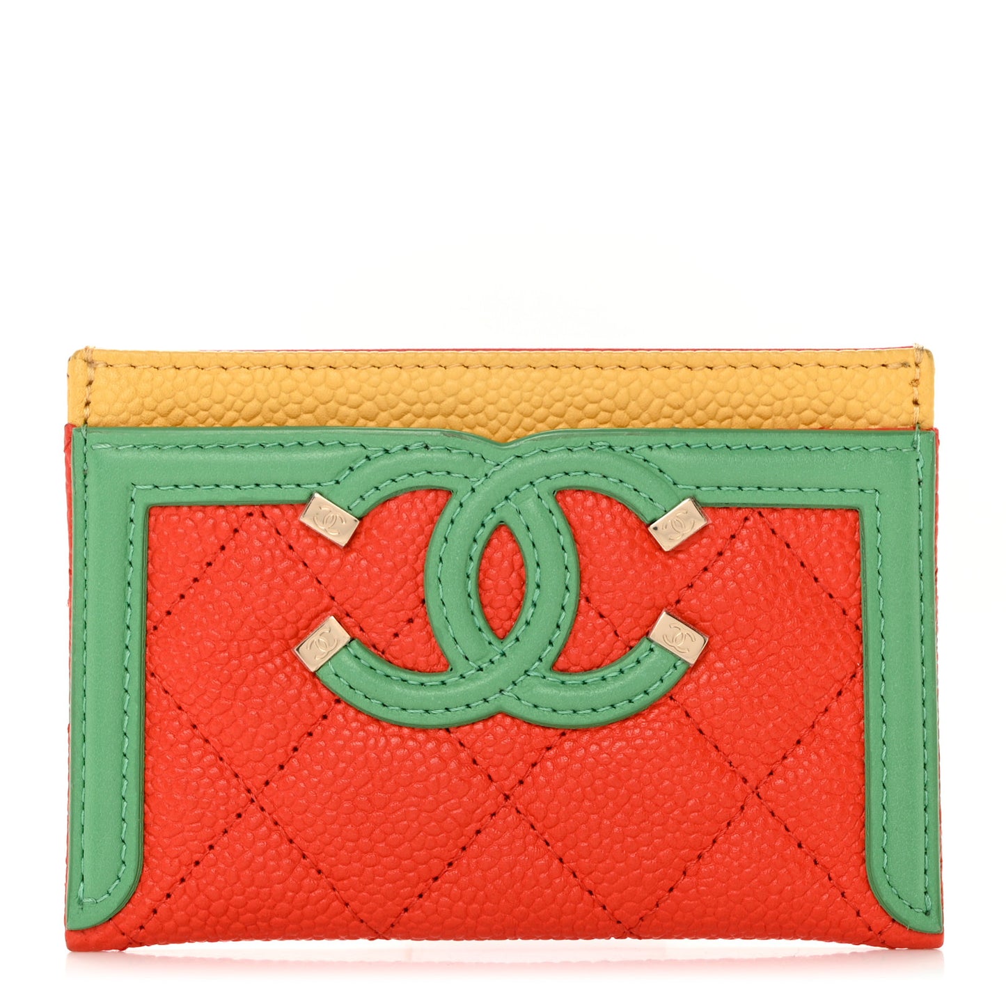 Caviar Quilted Filigree Card Holder Red Green Yellow
