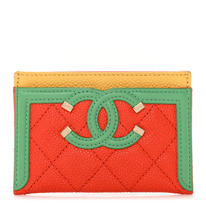 Chanel Caviar Quilted Filigree Card Holder Red Green Yellow 1 of 8