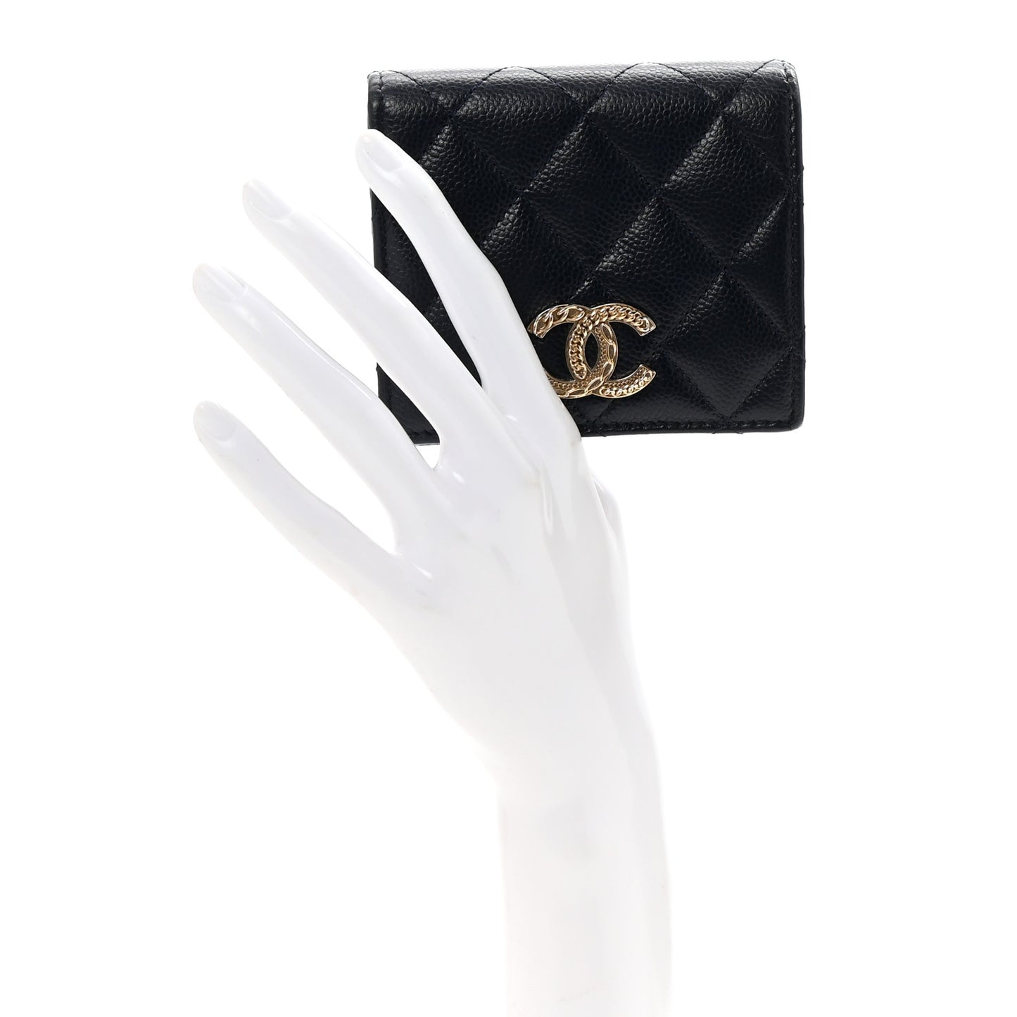 Caviar Quilted Multi Chain CC Compact Bifold Wallet Navy