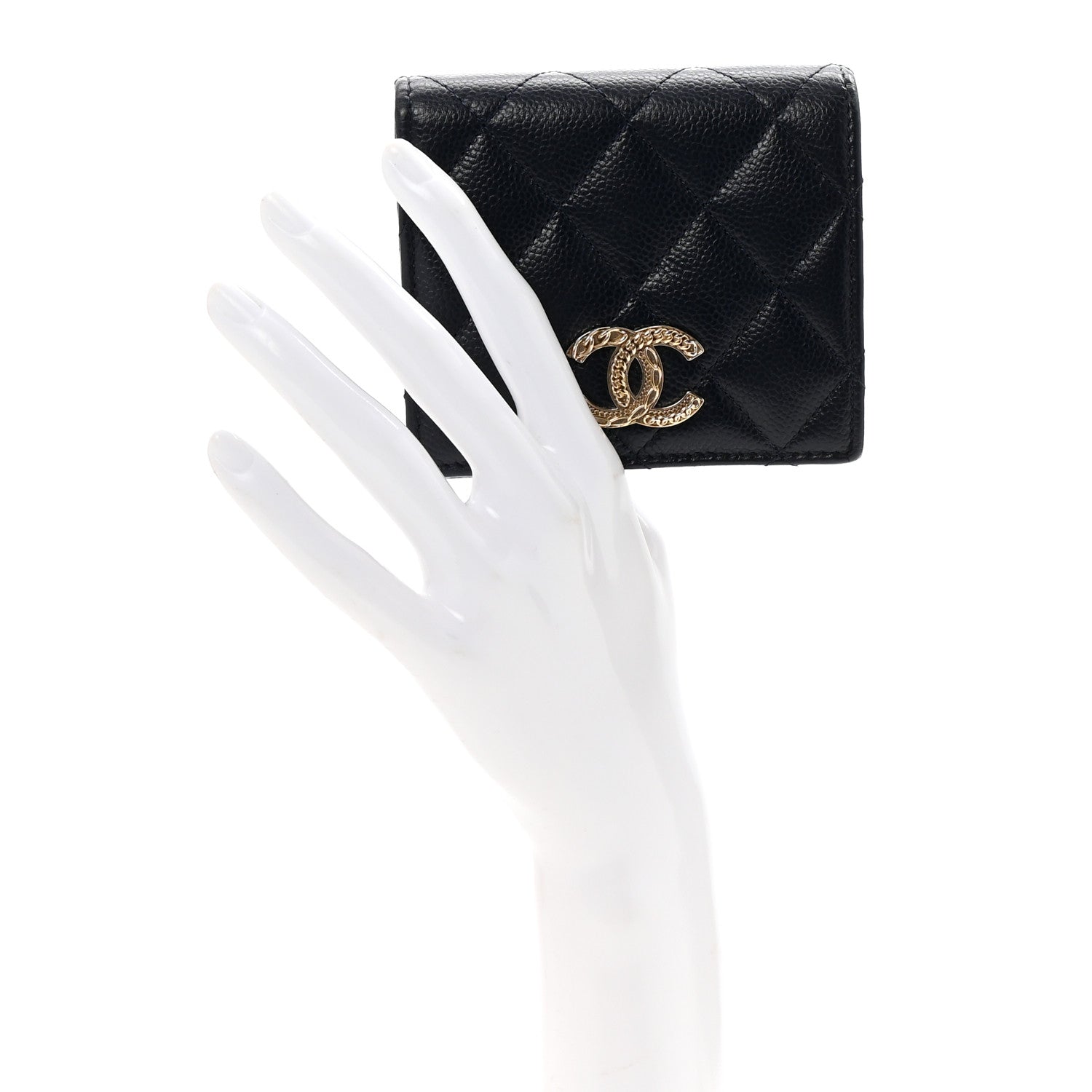 Chanel Caviar Quilted Multi Chain CC Compact Bifold Wallet Navy 2 of 9