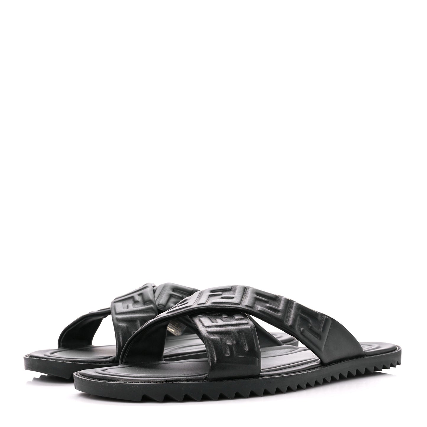 Nappa FF Embossed Mens Criss Cross Slide Sandals 10 Black