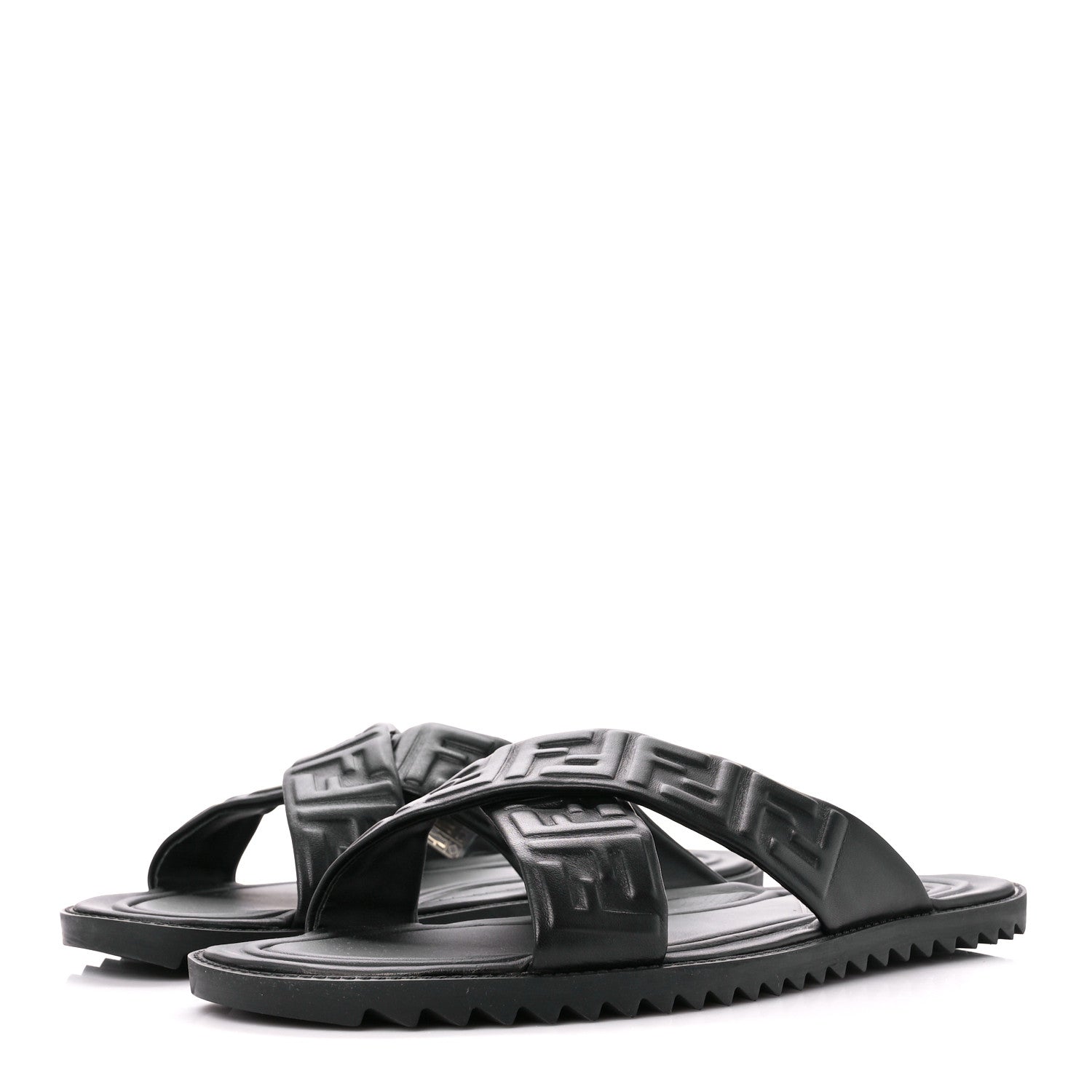 Fendi Nappa FF Embossed Mens Criss Cross Slide Sandals 10 Black 3 of 8