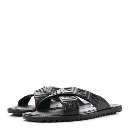 Fendi Nappa FF Embossed Mens Criss Cross Slide Sandals 10 Black 3 of 8