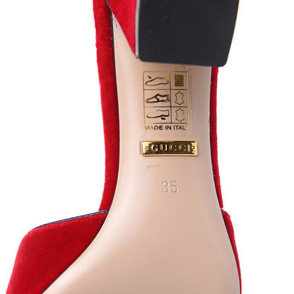 Gucci Velvet Etoile Pearl Embellished Mid Heel Slide Sandals 35 Black Hibiscus Red Blue Agata 7 of 9