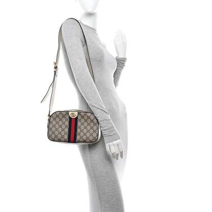 Gucci GG Supreme Monogram Textured Calfskin Web Small Ophidia Camera Bag Beige Ebony Mystic White 2 of 14