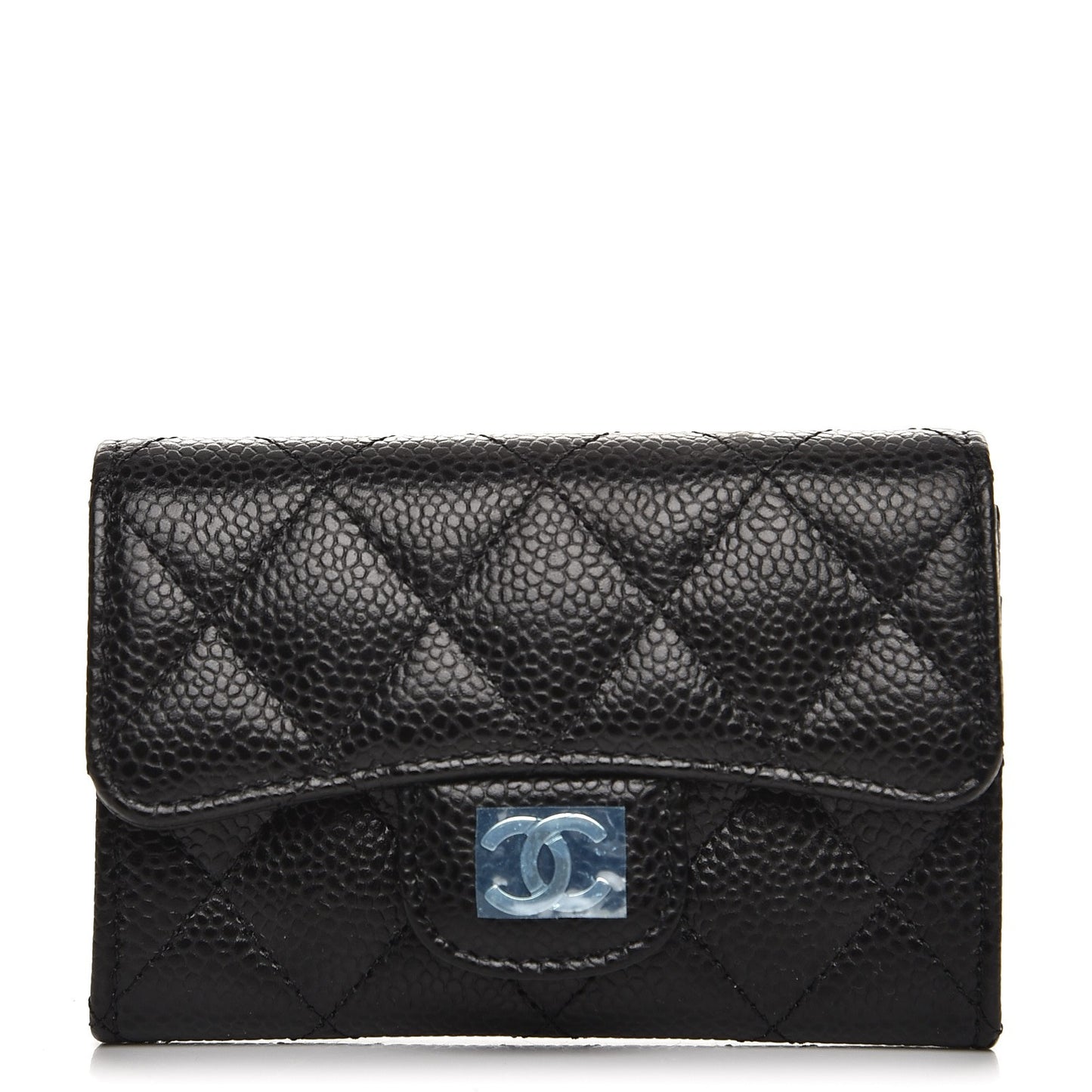Caviar Quilted Flap Card Holder Black