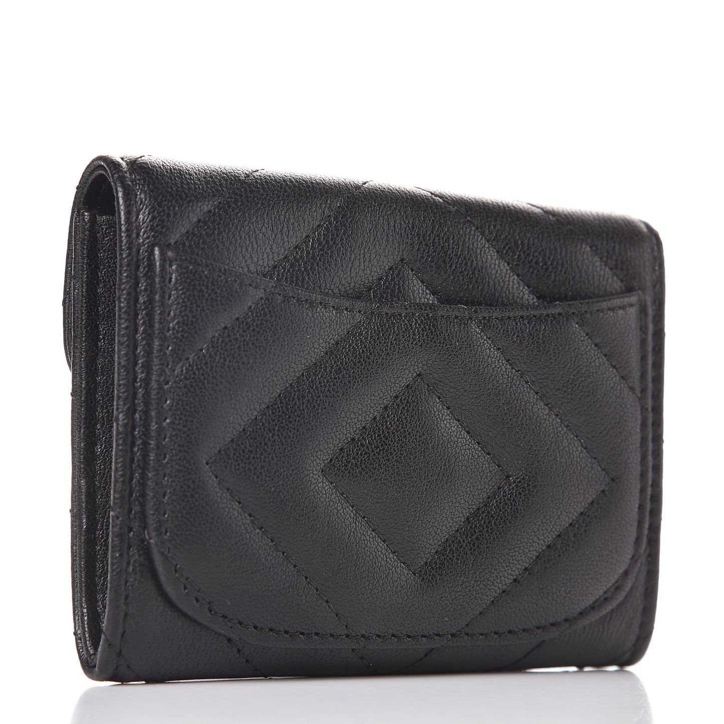 Sheepskin Chevron Quilted Reissue Card Holder Wallet So Black