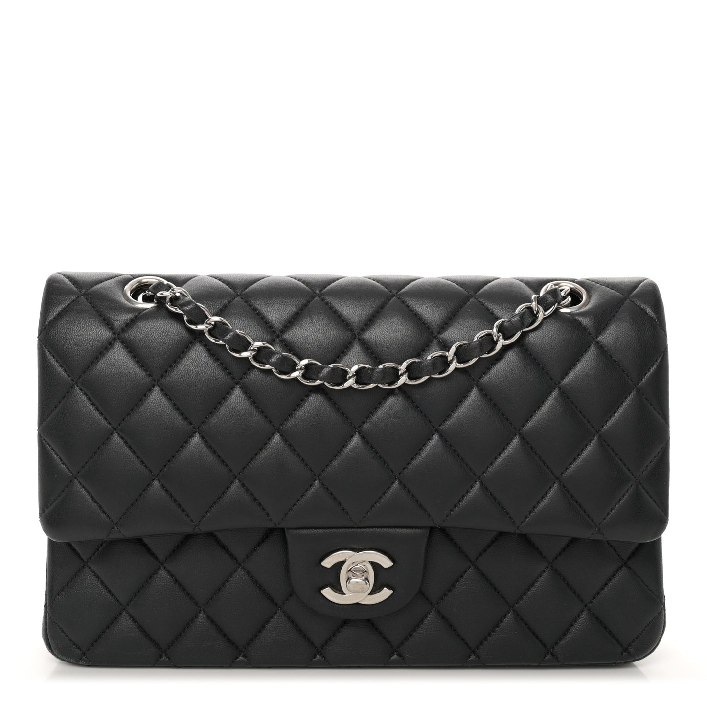 Lambskin Quilted Medium Double Flap Black