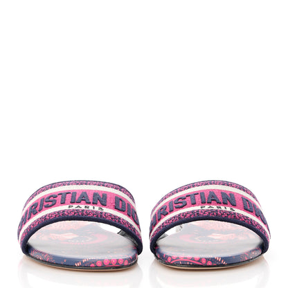 Christian Dior Canvas Embroidered Animals Dway Mules Slide Sandals 36 Deep Blue Fuchsia 2 of 9
