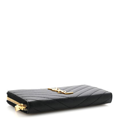 Saint Laurent Grain De Poudre Matelasse Chevron Monogram Zip Around Wallet Black 4 of 10