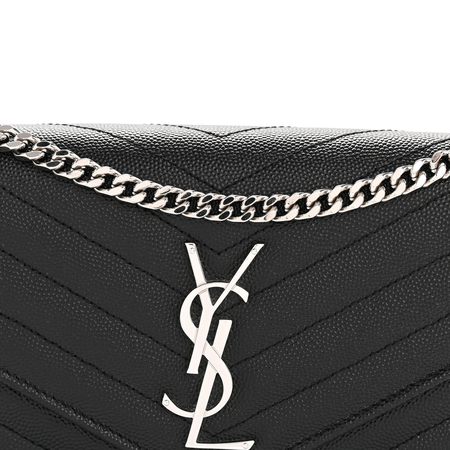 Grain De Poudre Matelasse Chevron Monogram Chain Wallet Black