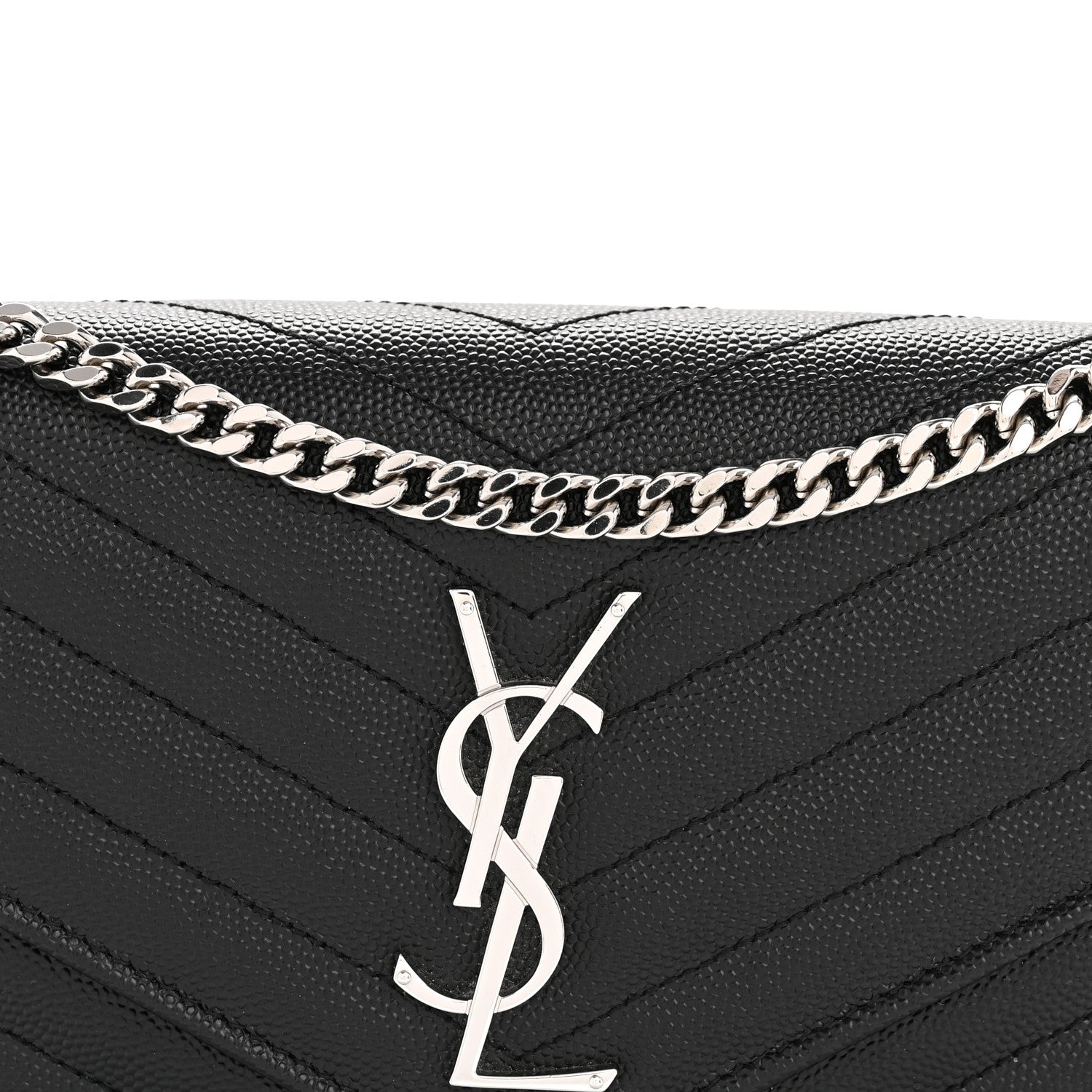 Saint Laurent Grain De Poudre Matelasse Chevron Monogram Chain Wallet Black 8 of 12