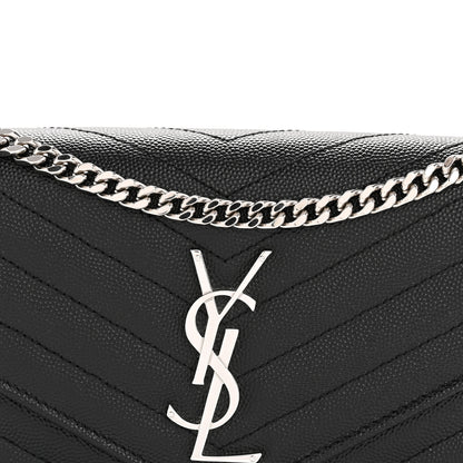 Saint Laurent Grain De Poudre Matelasse Chevron Monogram Chain Wallet Black 8 of 12